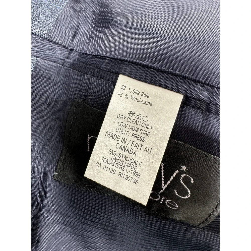 Lauren Ralph Lauren Men 44L Silk Wool Blazer Navy Windowpane Plaid Suit Jacket